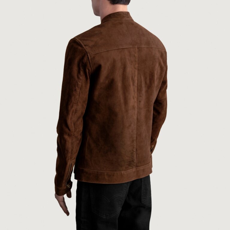 Mens Zen Brown Suede Biker Jacket Tilted Back-8-1724072619597